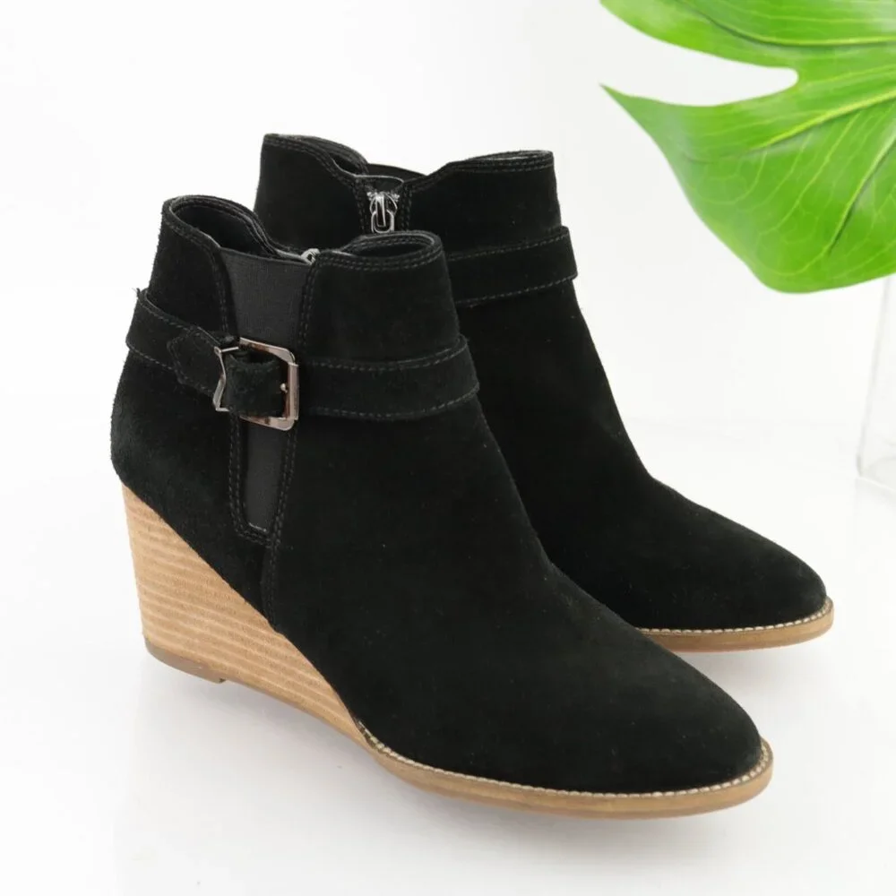 Blondo Womens Natalia Boots Size 9.5 M Waterproof Black Suede Booties Wedge Heel